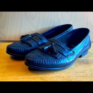 Martin Drake Men’s Black Leather Kiltie Woven Loafers Shoes Size 10.5M